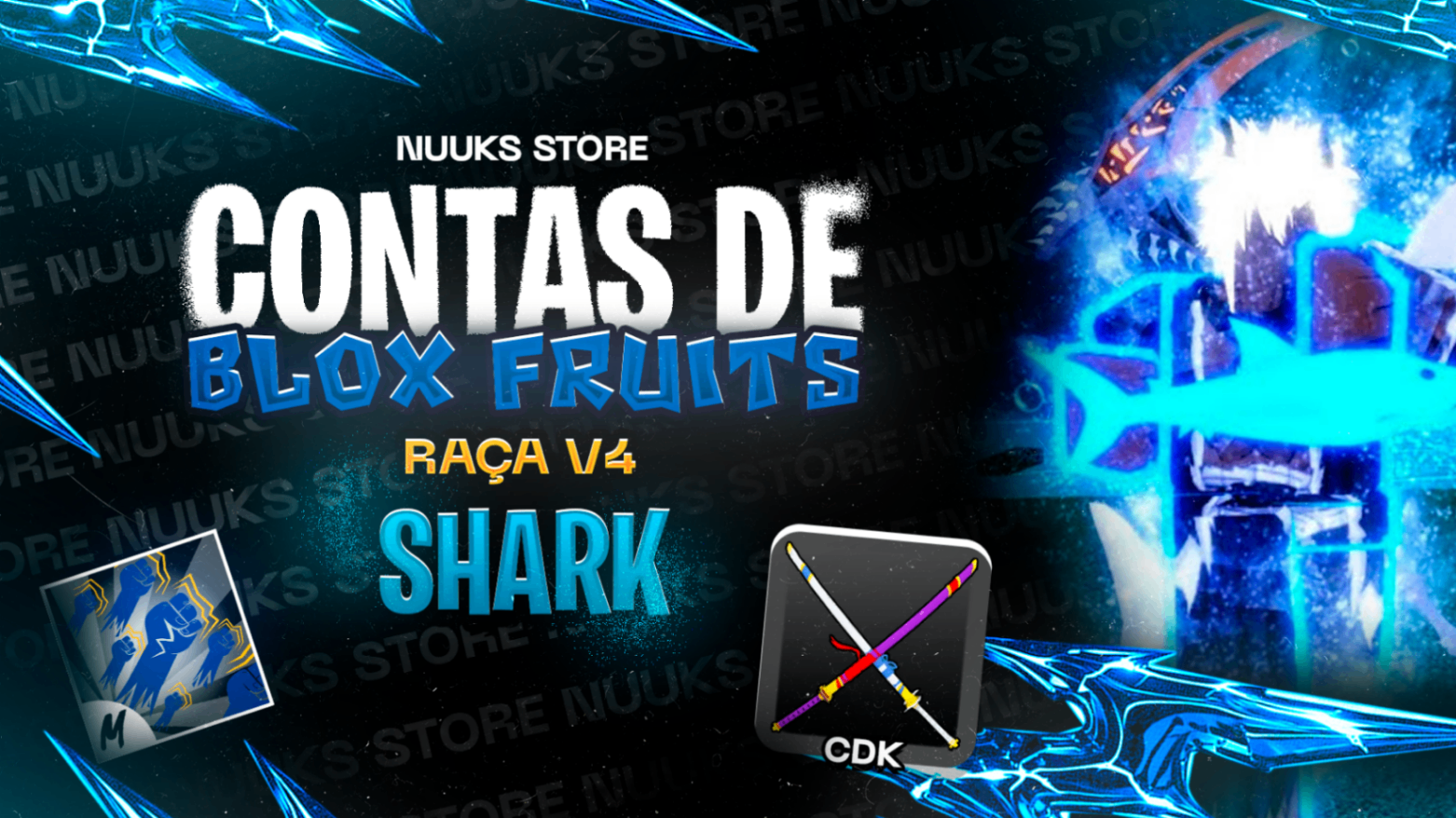 LVL MAX + RAÇA V4 SHARK + GODHUMAN + CDK + FRUTAS RANDOM