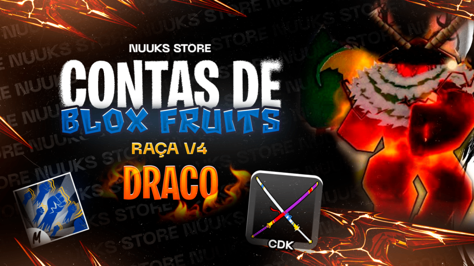 LVL MAX + RAÇA V4 DRACO + SAGUINE ART + GODHUMAN + CDK + FRUTAS RANDOM